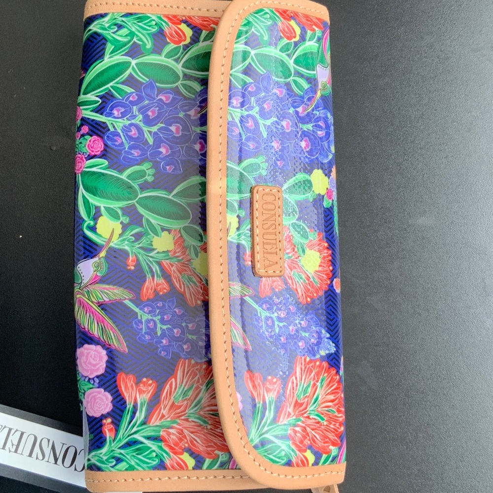 Consuela Floral Clutch with Tan Trim